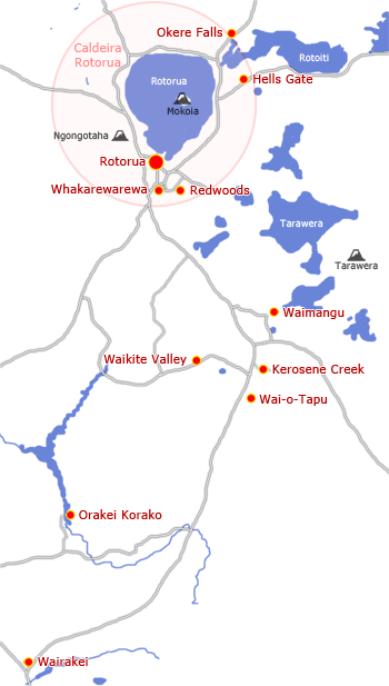 Carte de la région de Rotorua